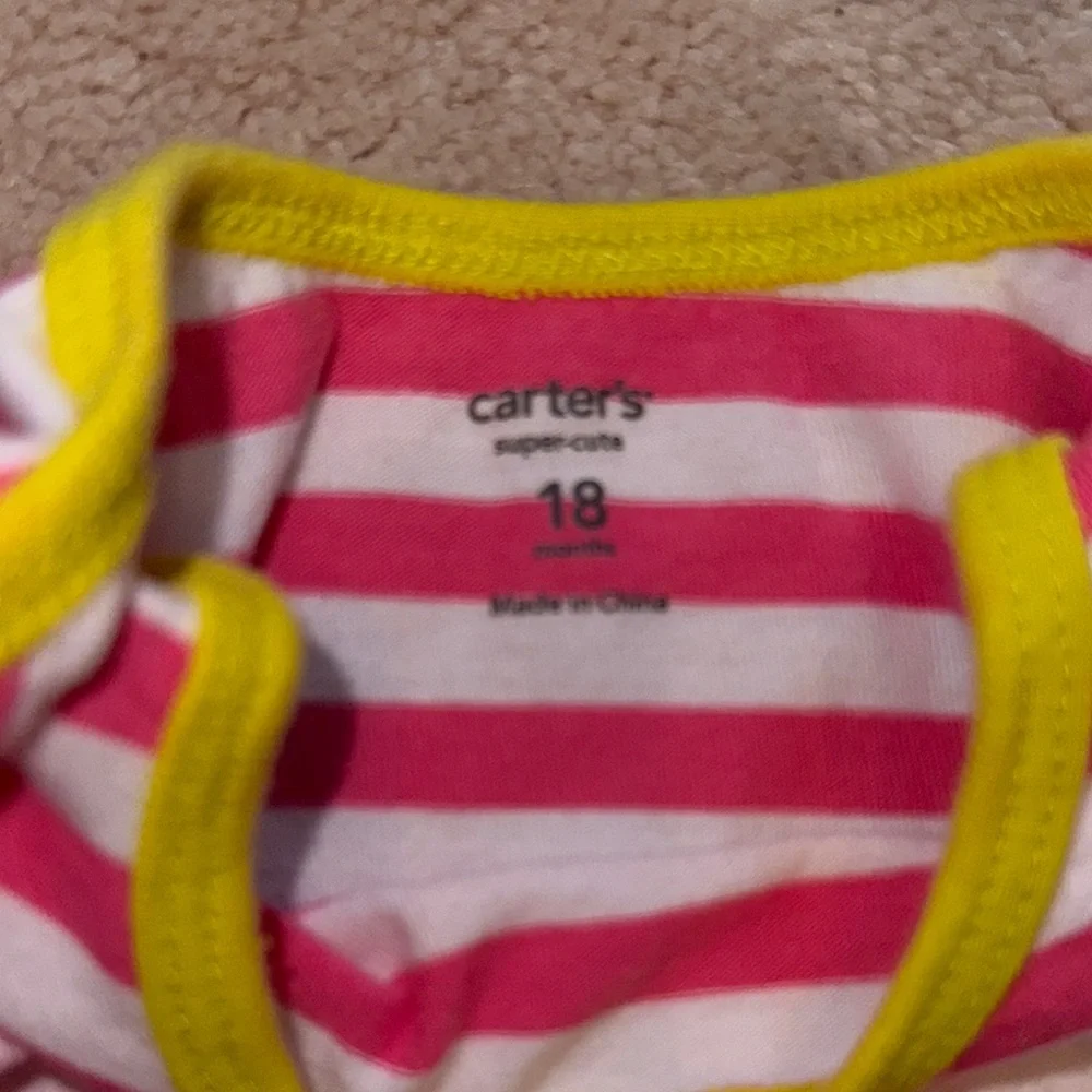 Carter's Pink and White Striped Outfit with Yellow Trim - Picture 2 of 3